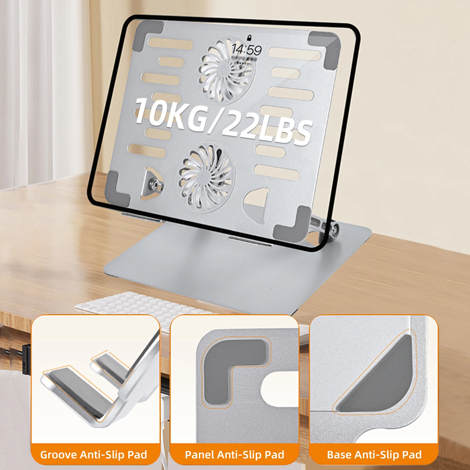 Soporte de refrigeración ajustable para computadora portátil con 2 ventiladores silenciosos Diseño ergonómico plegable para todos los portátiles Perfecto para juegos, DJ, oficina - imagen 5