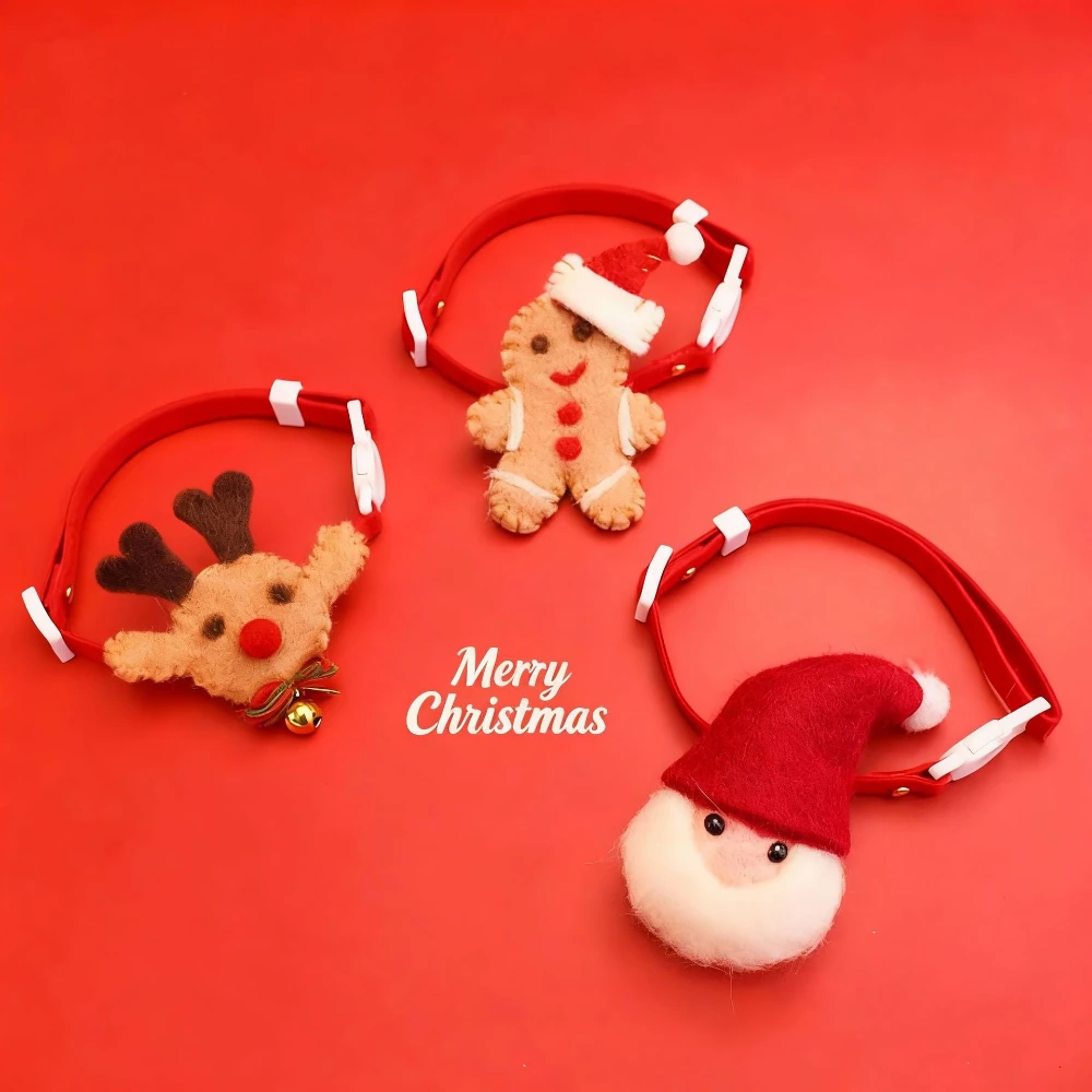 Collar navideño fieltro alce hebilla silenciosa para gatos y perros - imagen 2