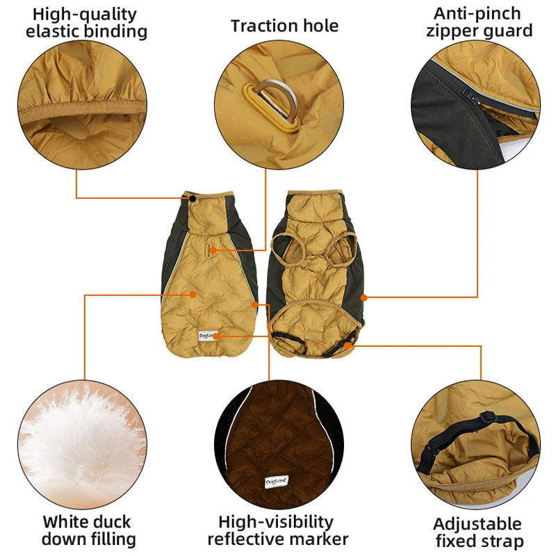 Chaqueta de plumón de pato blanco para perro, chaleco ligero y cálido de invierno para perros, abrigo elástico y cómodo, ropa impermeable para perros al aire libre - imagen 3