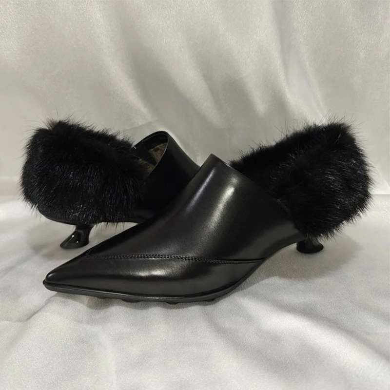 Zapatos de tacón de lujo de piel para Mujer, zapatos de tacón con punta estrecha a la moda, Botas nuevas elegantes de otoño, Zapatillas sexis de diseñador para Mujer - imagen 3