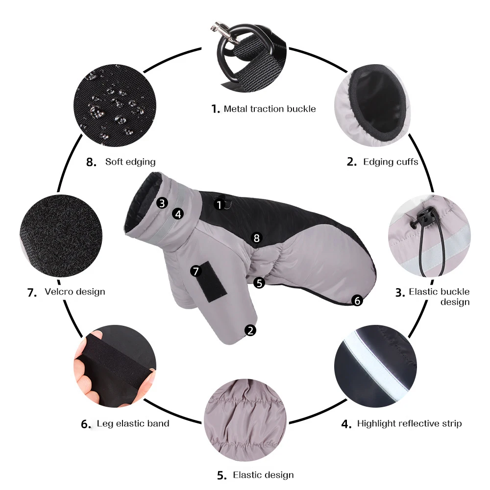 Abrigos reflectantes cálidos para perros, ropa para mascotas, grandes y pequeños, chaqueta impermeable para disfraces al aire libre, Otoño e Invierno - imagen 2