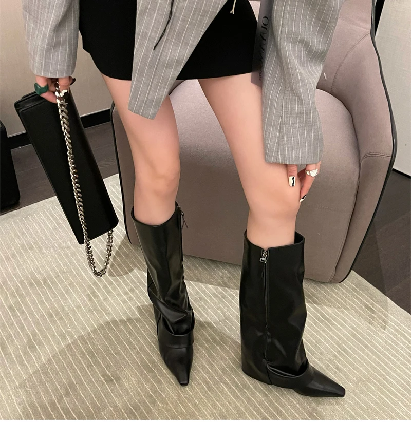 Pantalones de diseñador para mujer, botas altas con cremalleras laterales a la moda, Botas Largas, tacones altos gruesos, zapatos de Otoño Invierno para mujer - imagen 4