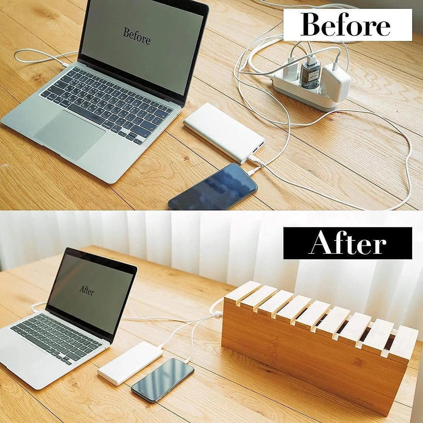 Wood Cable Management Box Phone Charger Accessories with Lid Art Crafts Wires Power Strip Box Desk Modern Home Cable Hider Box