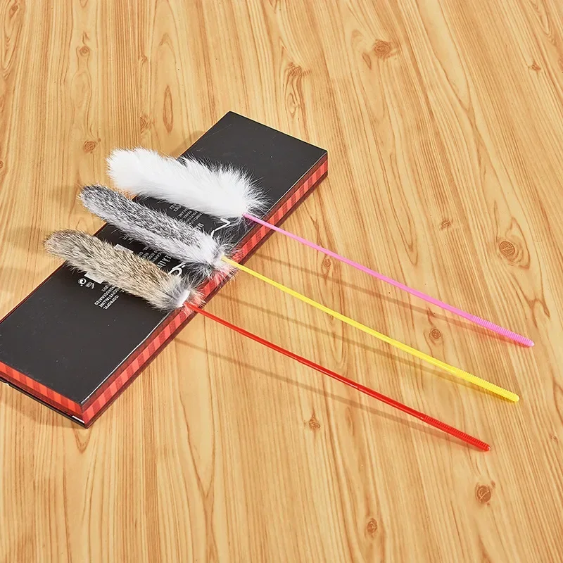Juguete divertido para gato, palo hecho a mano, tira creativa de pelo de conejo, accesorios para mascotas - imagen 2