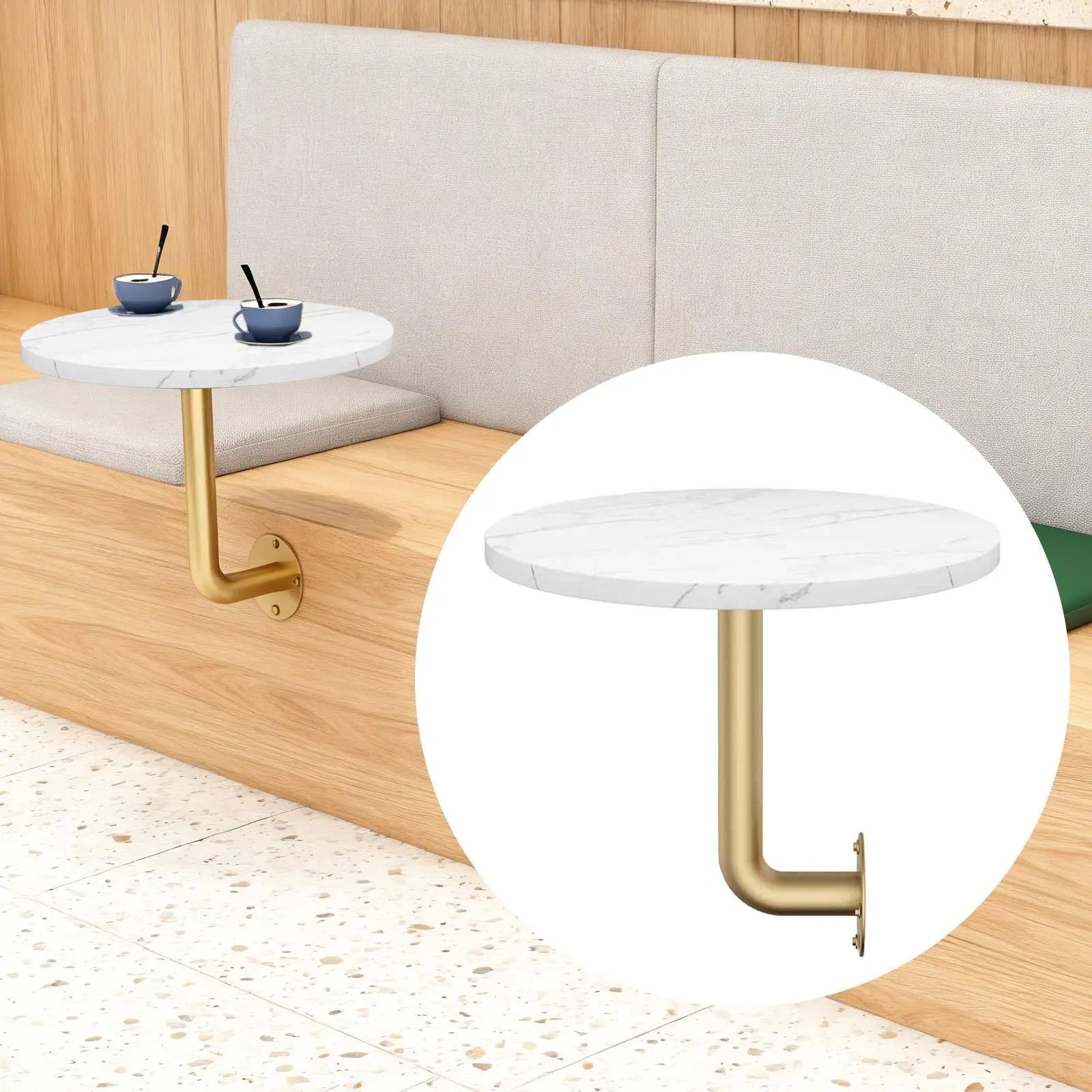 Mesa auxiliar redonda montada en la pared, mesita de noche nórdica sencilla, mesa auxiliar con Base de hierro para cócteles, sala de estudio, dormitorio, oficina - imagen 3