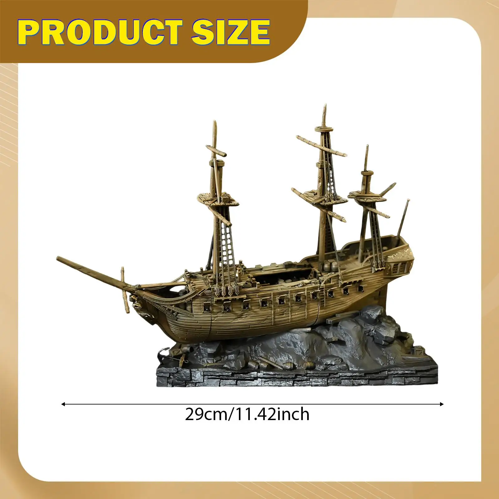 Large Resin Sailing Ship Aquarium Decor Lifelike Ship Model Accessories for Fish Tank Decoration