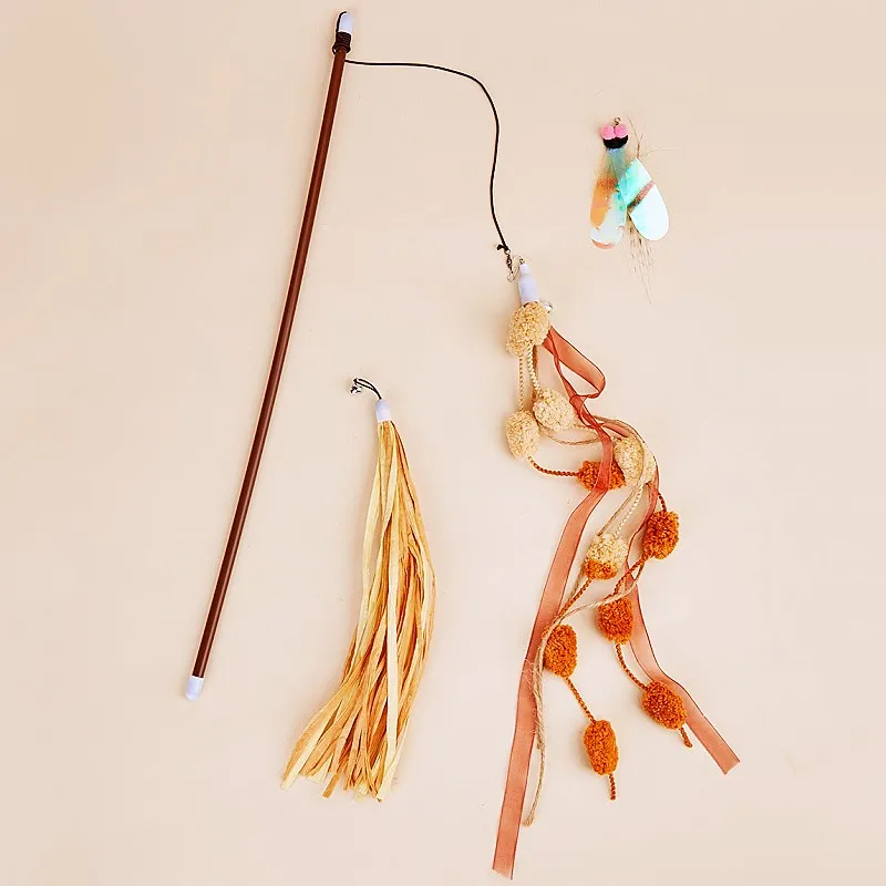 Juguetes para gatos, juego de palos de plumas para gatos, juguete interactivo para gatos, juego de 3 uds., bola, borla, juguetes para gatos, cabezal de repuesto, juguete para mascotas, suministros para mascotas