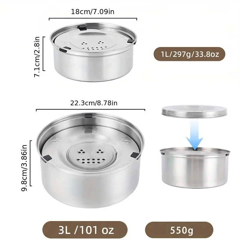 3L Stainless Steel No Spill Water Bowl for Dogs Non-Slip Slow Dog Bowl Water Feeder Dispenser for Medium Large Dogs - imagen 2