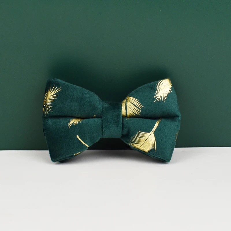 Juego de Collar y correa de terciopelo de plumas verdes para perros, placa de identificación grabada personalizada, suministros para mascotas, 25 - imagen 5