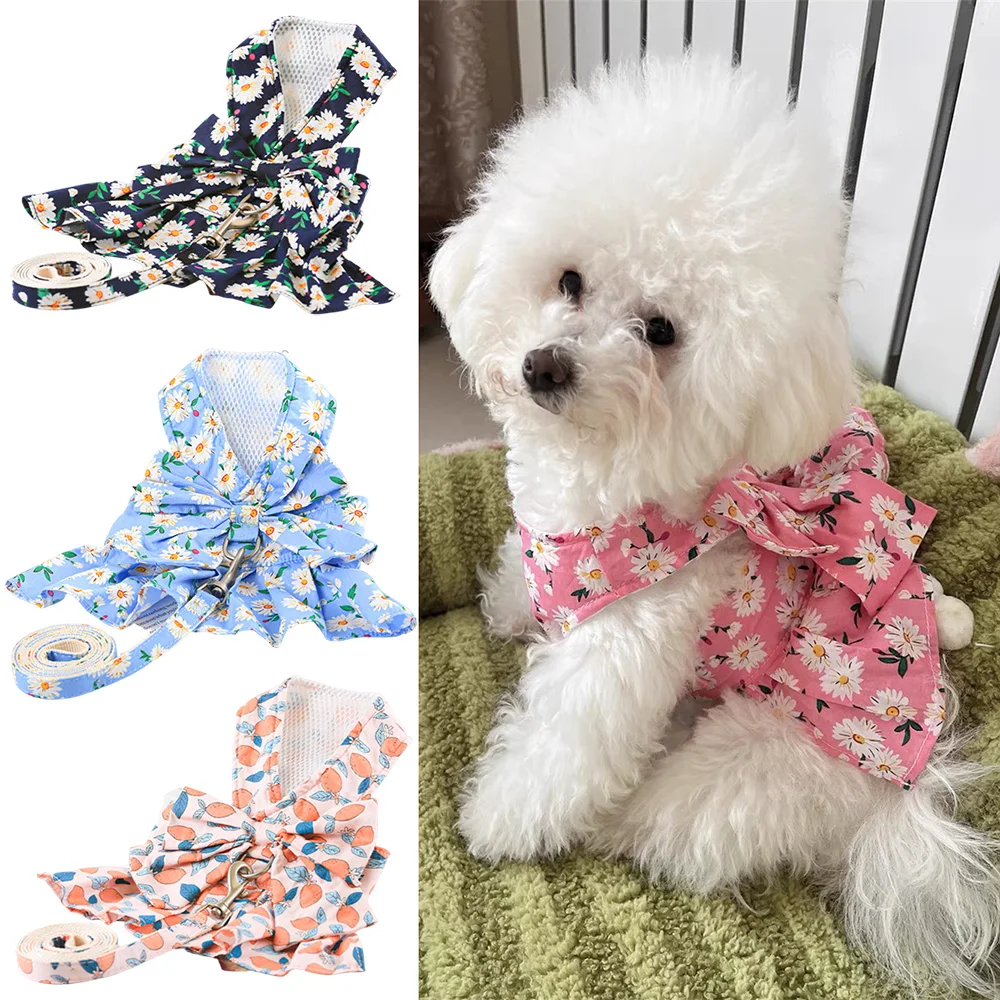 Conjuntos de arnés y correa para perros con estampado dulce, arneses para mascotas a la moda, vestido para perros pequeños, accesorios para mascotas de Pomerania y caniche