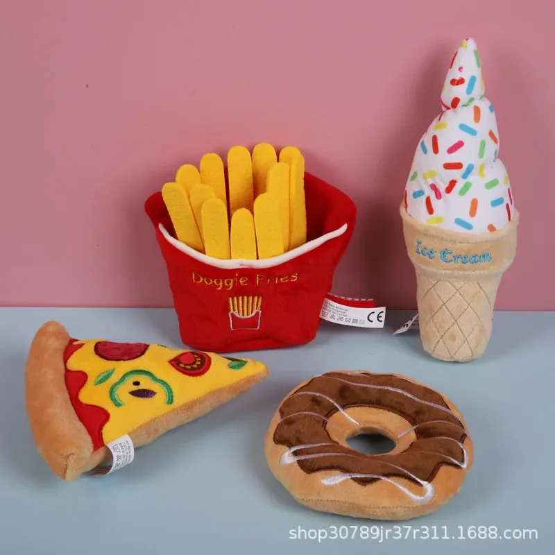 Juguete de peluche de dibujos animados para perro, juguete de peluche para mascota, Pizza, gato, mordedura, suministros para mascotas, rompecabezas para perros, accesorios para perros