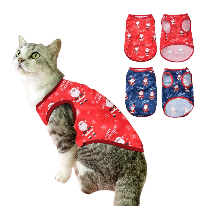 Ropa para gatos, disfraz de Navidad para gatos pequeños y medianos, divertido estampado de Papá Noel, chaleco para cachorros y gatitos, camiseta, trajes para mascotas, regalo de fiesta