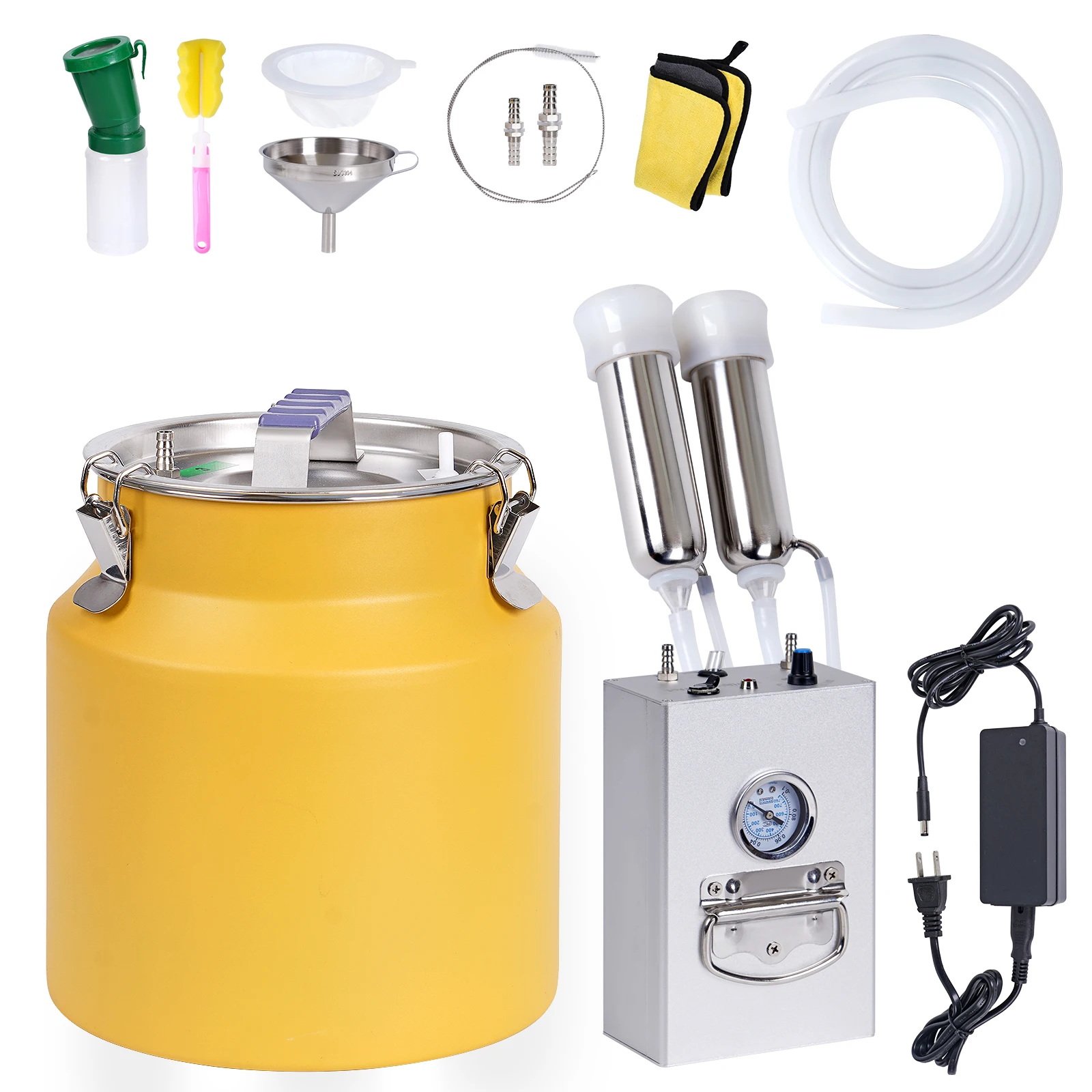 Máquina de ordeño de cabras y vacas de 8L, cubo de acero inoxidable, tazas de pulsación automáticas eléctricas, tubos de succión ajustable para vacas y ovejas - imagen 2