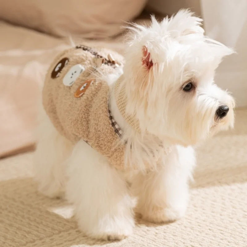 Chaqueta con patrón de dibujos animados para perro, abrigo, ropa cálida para perro con bufanda, abrigo suave de invierno para cachorro, chaleco para gato a la moda, chaqueta, abrigo para mascota, suministros - imagen 2