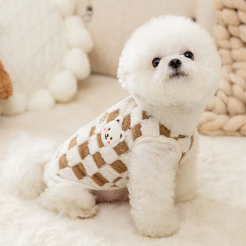 Ropa de invierno para perros y gatos con hebilla, suéter de felpa con estampado de oso dulce para perros pequeños, chaqueta con botones para cachorros de Pomerania, Chihuahua - imagen 4