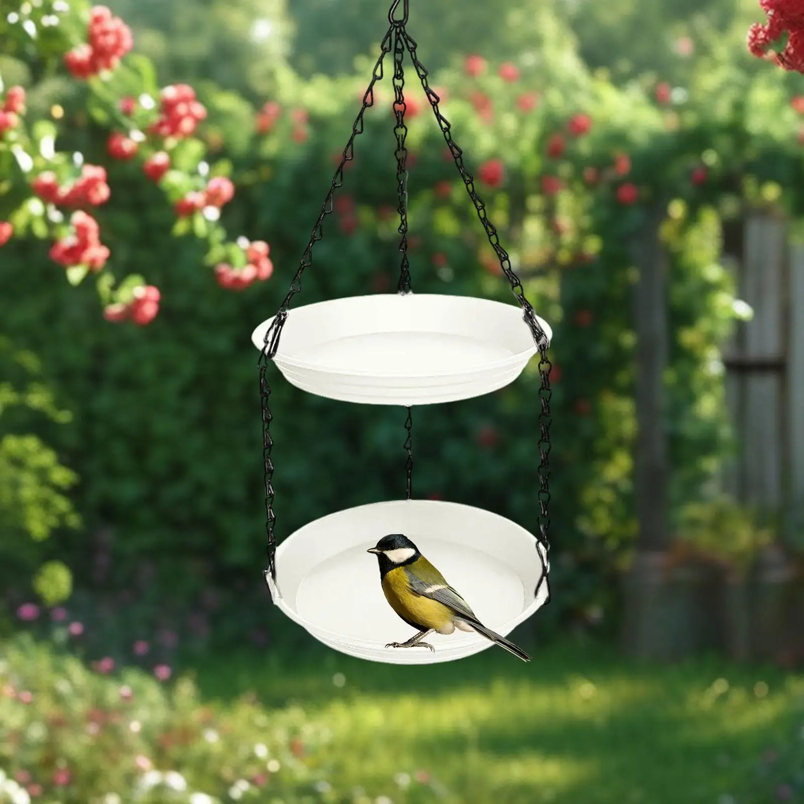Hanging Bird Feeder Ornament with Double Plate Patio Large Capacity Bird Lovers Garden Garden Yard Decoration Accessories