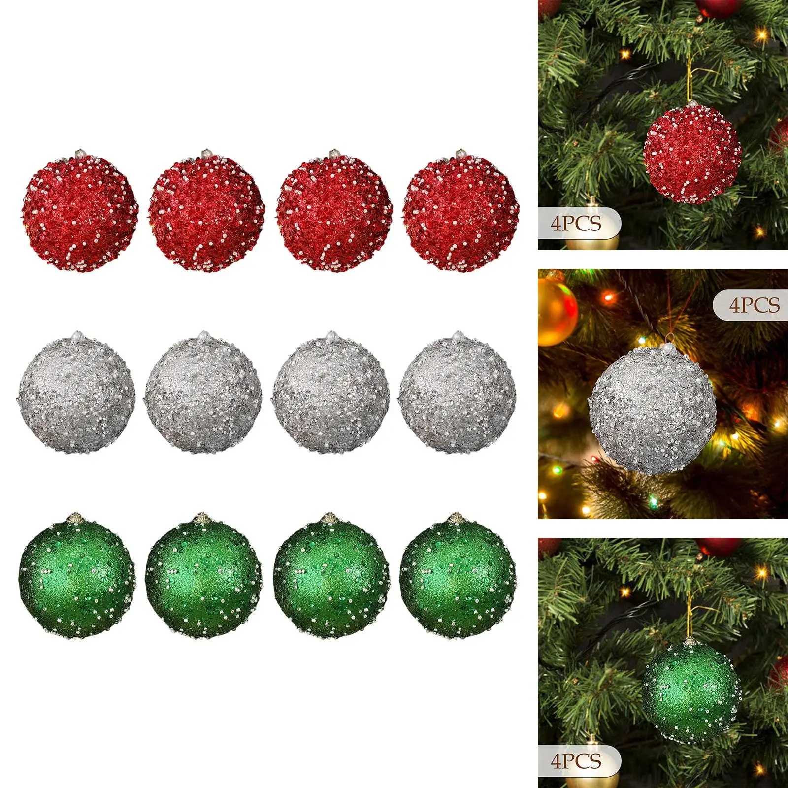 Adornos de bolas de Navidad de 4 piezas, práctico y práctico árbol de Navidad