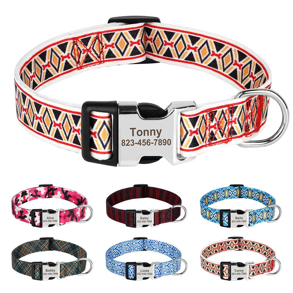 Collar de nailon personalizado para perros pequeños, medianos y grandes, con hebilla ajustable, grabado gratis - imagen 2