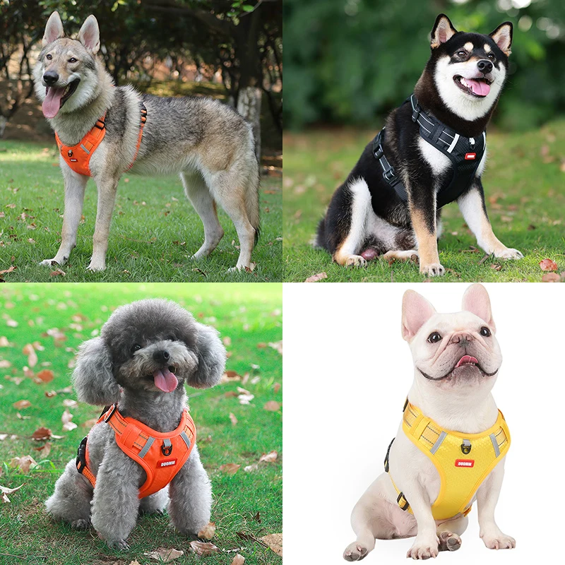 Arnés para mascotas para perros pequeños y grandes, correas de seguridad ajustables, arneses reflectantes para perros, chaleco, Bulldog Francés, plomo para caminar - imagen 5