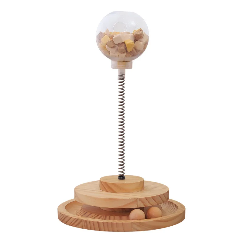 Alimentador de comida para gato y mascota, 2 en 1 bola de madera, Bola de vaso, Juguetes Divertidos, columpio, palo, juego interactivo para ejercicio - imagen 5