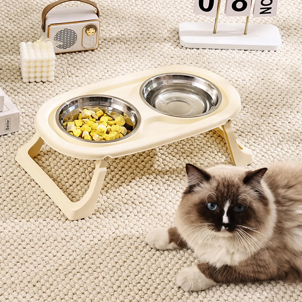 Cuenco doble para mascotas: diseño plegable elevado para gatos y perros, antiderrames, gran capacidad, cuenco de comida para gatos, plato de alimentación para perros - imagen 2