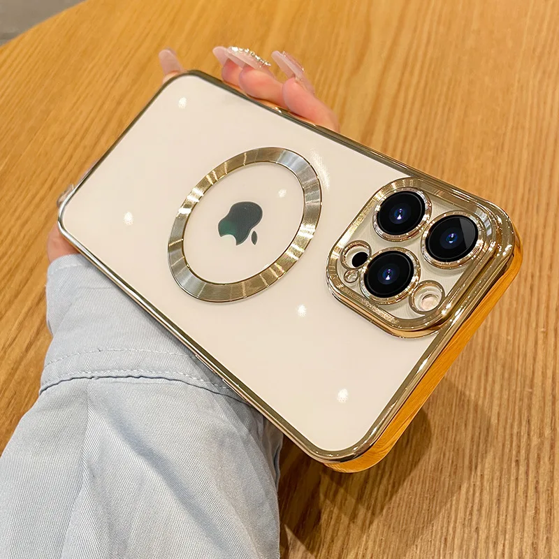 Funda magnética con revestimiento de moda para cargador inalámbrico Magsafe para iPhone 14 13 12 11 Pro XS Max X XR 7 8 Plus, funda transparente de silicona - imagen 4