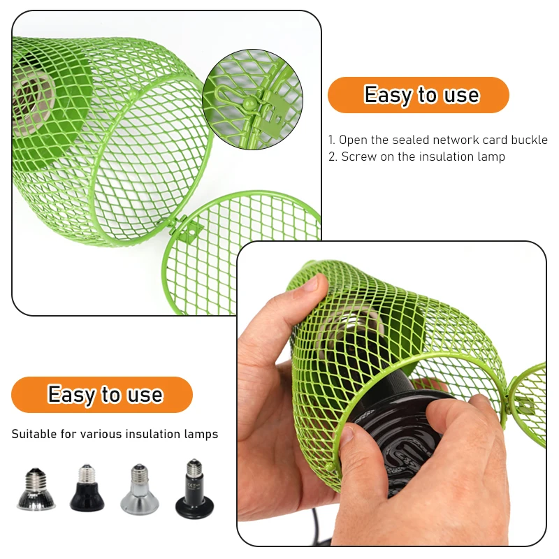 Pantalla de lámpara de calor para reptiles, cubierta de malla térmica de cerámica verde, protector calentador para pollo, lagartos, tortuga, chociador, serpiente, 110V-220V - imagen 3