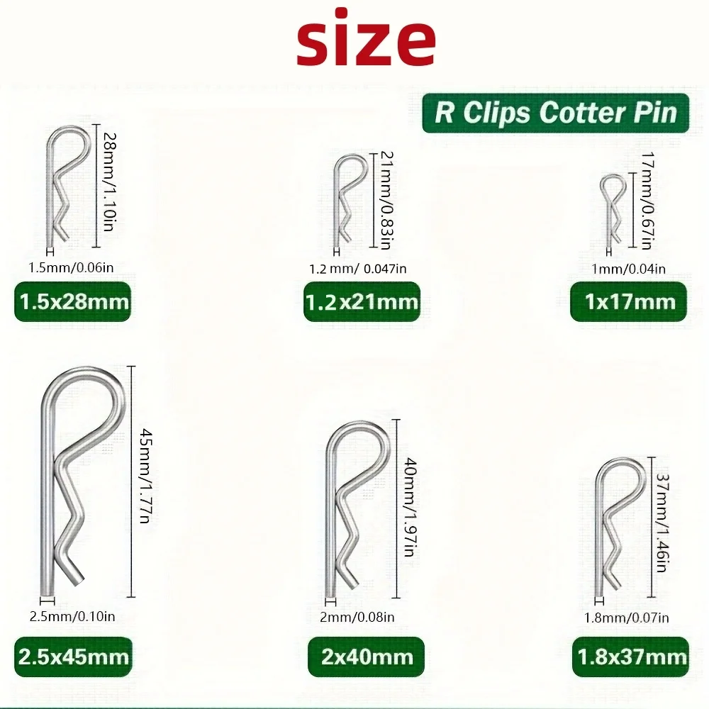 Juego de pasadores abiertos de acero galvanizado de alta resistencia de 100/300 piezas: 6 tamaños, tuercas y pernos de seguridad para automóviles, cortacésped - imagen 2