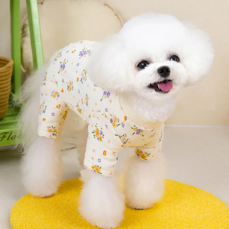 Ropa para perros, disfraz acolchado de invierno, mono para niña, monos para perros pequeños Shih Tzu, pijama con vientre envuelto en caniche, mono para perro - imagen 4