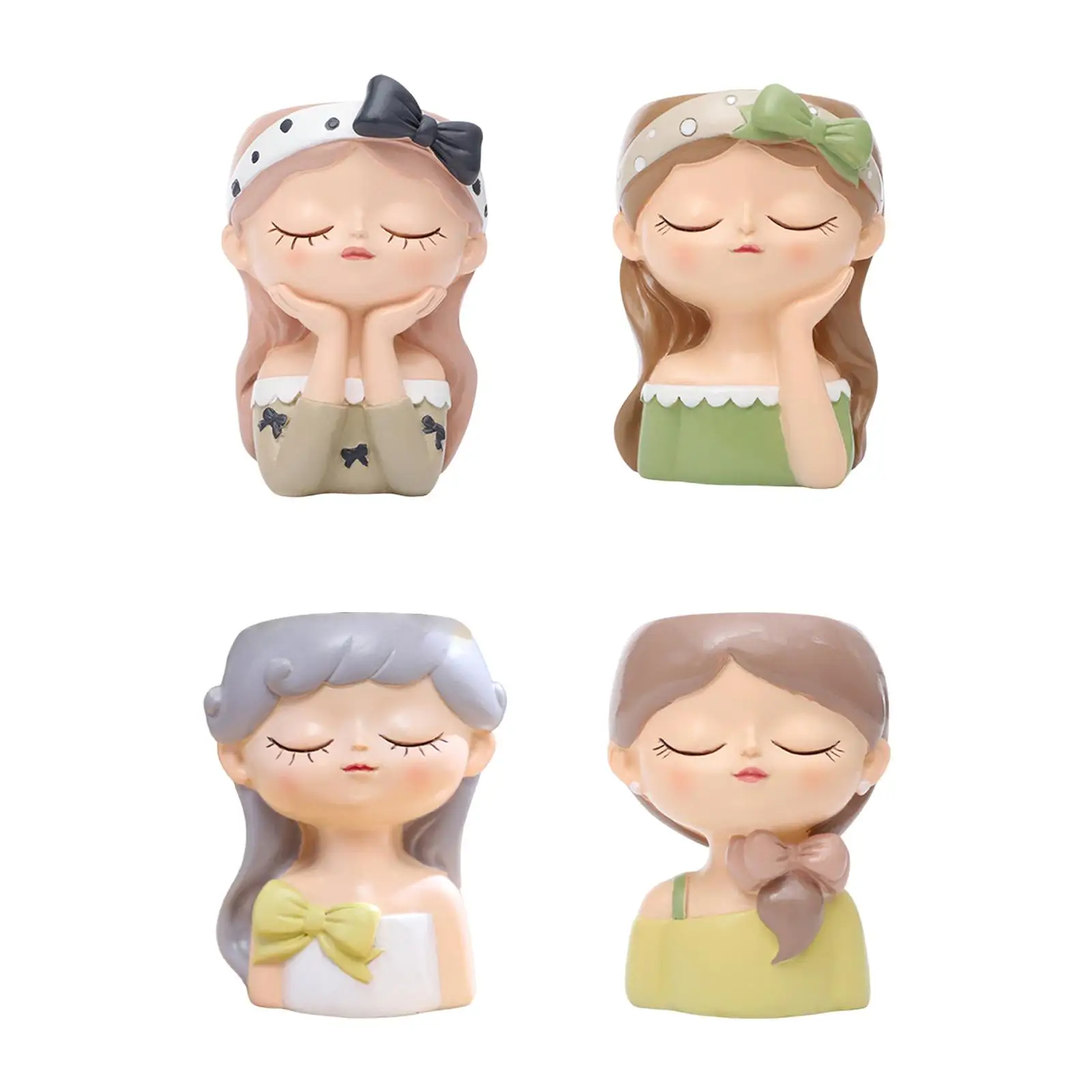 Girl Flower Pot Craft Resin Plant Pot for Indoor Outdoor Bookshelf Tabletop