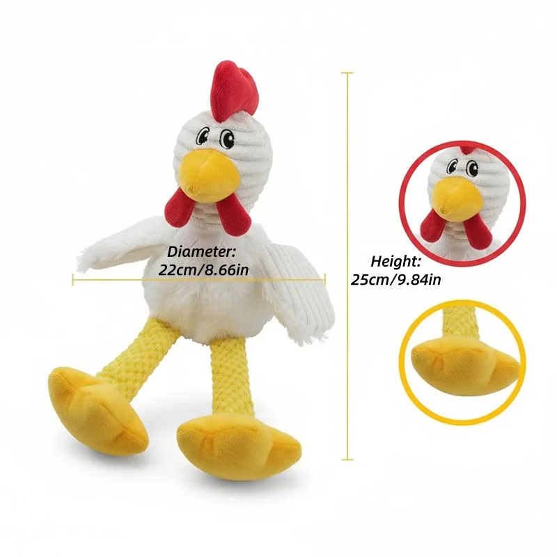Juguetes para perros grandes, gallo resistente, chirrido, pollo crudo de peluche pequeño, juguete para masticar, juguete con sonido indestructible para perros, suministros para cachorros y mascotas - imagen 3