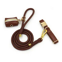 Set collar y correa de cuero para perros pequeños y medianos