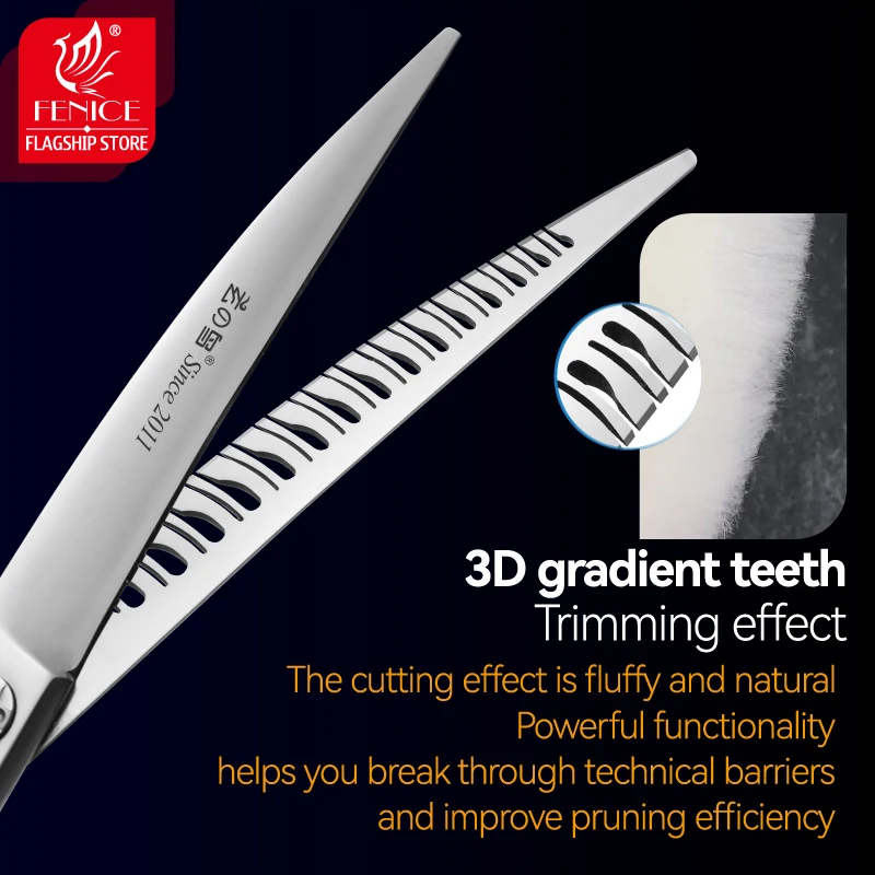 Fenice VG10 acero 7 pulgadas 3D dientes inversos tijeras mágicas para el cuidado de perros y mascotas tijeras rectas/curvas tornillos de rodamiento 60-70%