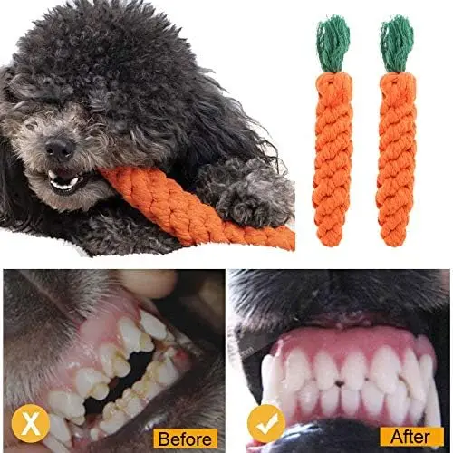 1/2/3 Uds. Cuerda para morder de perro zanahoria, juguetes para perros, seguro y duradero, juguetes para morder para perros, resistente, limpieza Molar para cachorros, cuerda de algodón para dientes - imagen 3