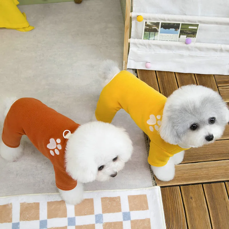Ropa para perros, disfraz cálido de invierno, pijamas de café amarillo, chándal para perros pequeños, sudaderas con capucha de lana, pantalones, mono para perros, monos, caniche - imagen 4