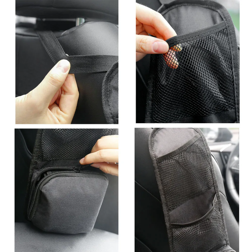 Bolsa colgante de almacenamiento lateral para asiento de coche, soporte para bebidas con múltiples bolsillos, organizador de estilo de bolsillo de malla, soporte para teléfono, 1 ud. - imagen 5