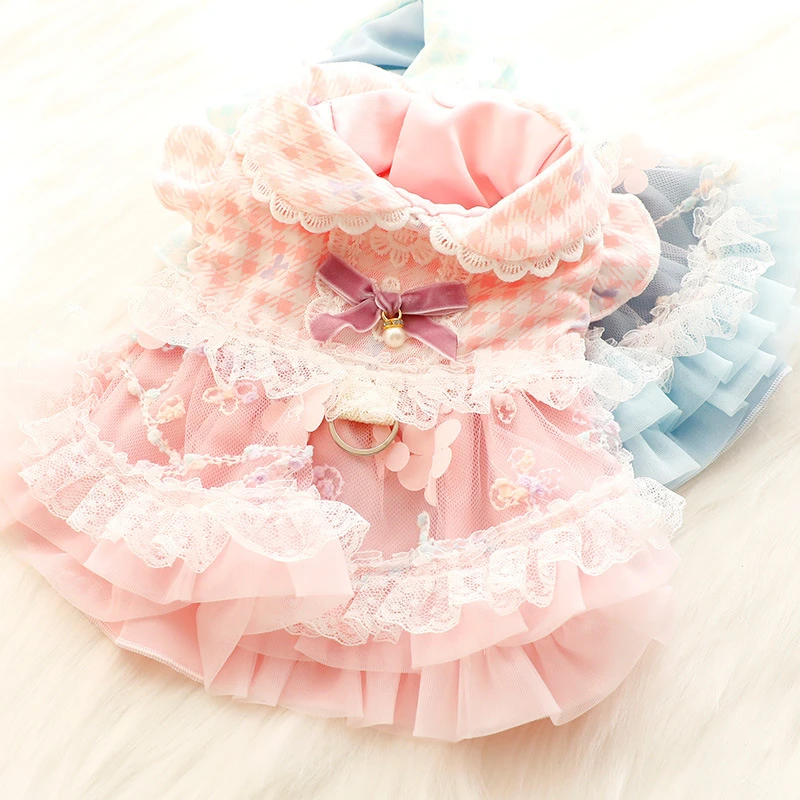 Falda fina para mascotas de primavera y verano: vestido de princesa con diseño floral y anillo en D, estilo Lolita para gatos y perros pequeños - imagen 4