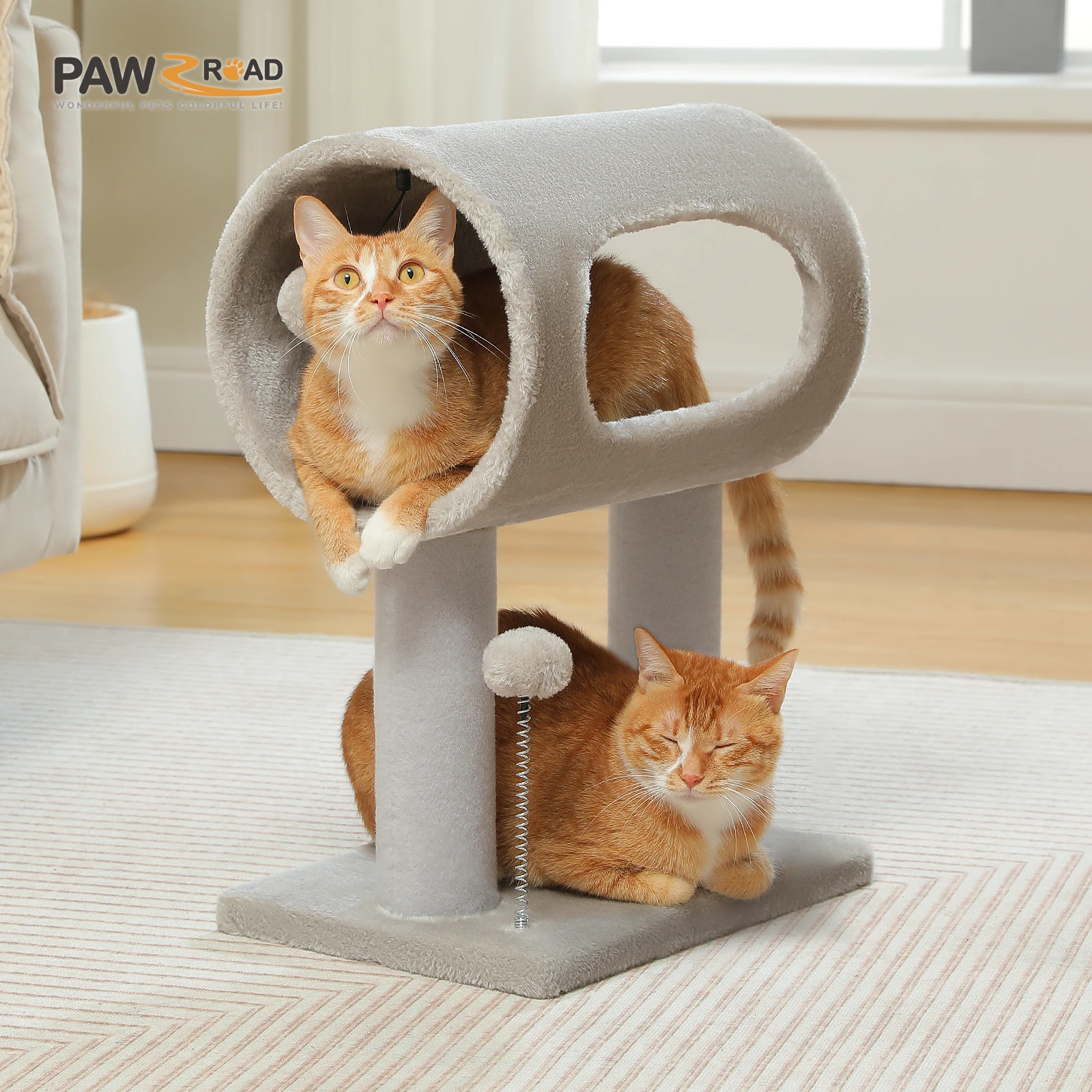 Árbol para gatos de 80 cm, torre para gatos de varios niveles con 3 postes para rascar y base estable para árbol para gatos, adecuado para 1-2 gatos de interior, gris, marrón - imagen 4