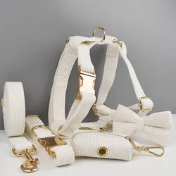 Collar y correa de pana para perros – Placa grabada personalizada