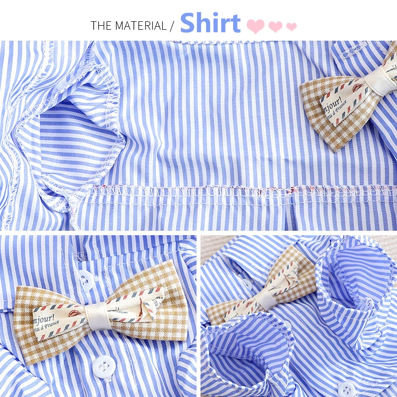Camisa a rayas manga corta con moño para perros pequeños – Primavera - imagen 4