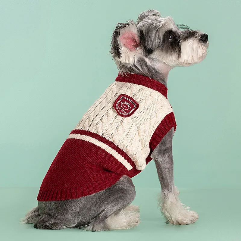Suéter de punto de estilo universitario para perros y gatos, ropa de invierno para mascotas pequeñas y medianas, chaleco para cachorros, Bulldog, Teddy, Chihuahua, suéter cálido - imagen 4