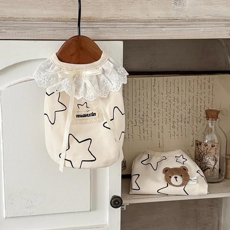 Camiseta de algodón para cachorros y mascotas, ropa elástica antiderramamiento con estampado de estrellas para perros gordos, ropa para perros Schnauzer, ropa de verano y otoño - imagen 2