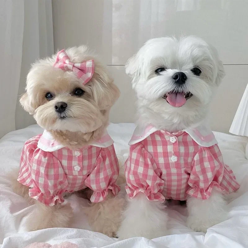 Lindo vestido a cuadros para perros, traje para parejas de mascotas, Teddy de invierno en comparación con el oso Yorkshire, abrigo pequeño, ropa para perros y gatos para perros pequeños - imagen 3