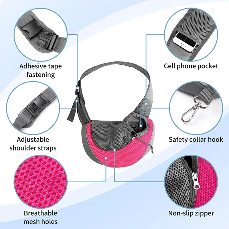 Portador portátil para perros, bolso de hombro seguro para viajes de malla transpirable para cachorros con correa antideslizante ajustable para perros pequeños y gatos - imagen 5