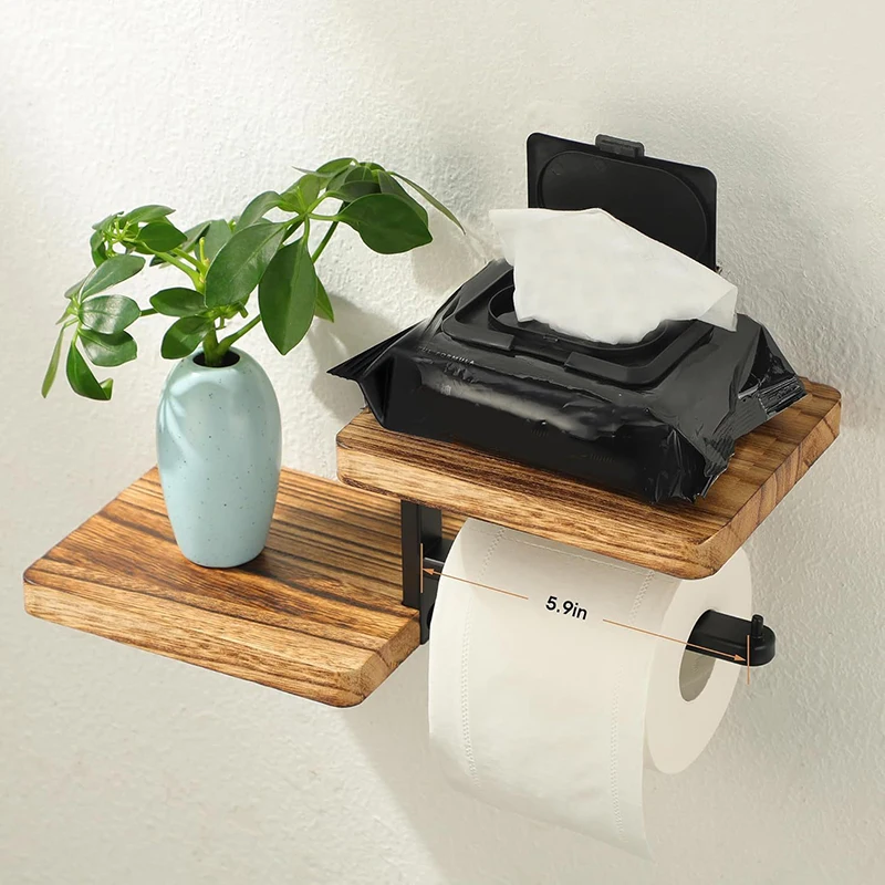 Soporte madera papel cocina baño – organizador vertical encimera - imagen 3