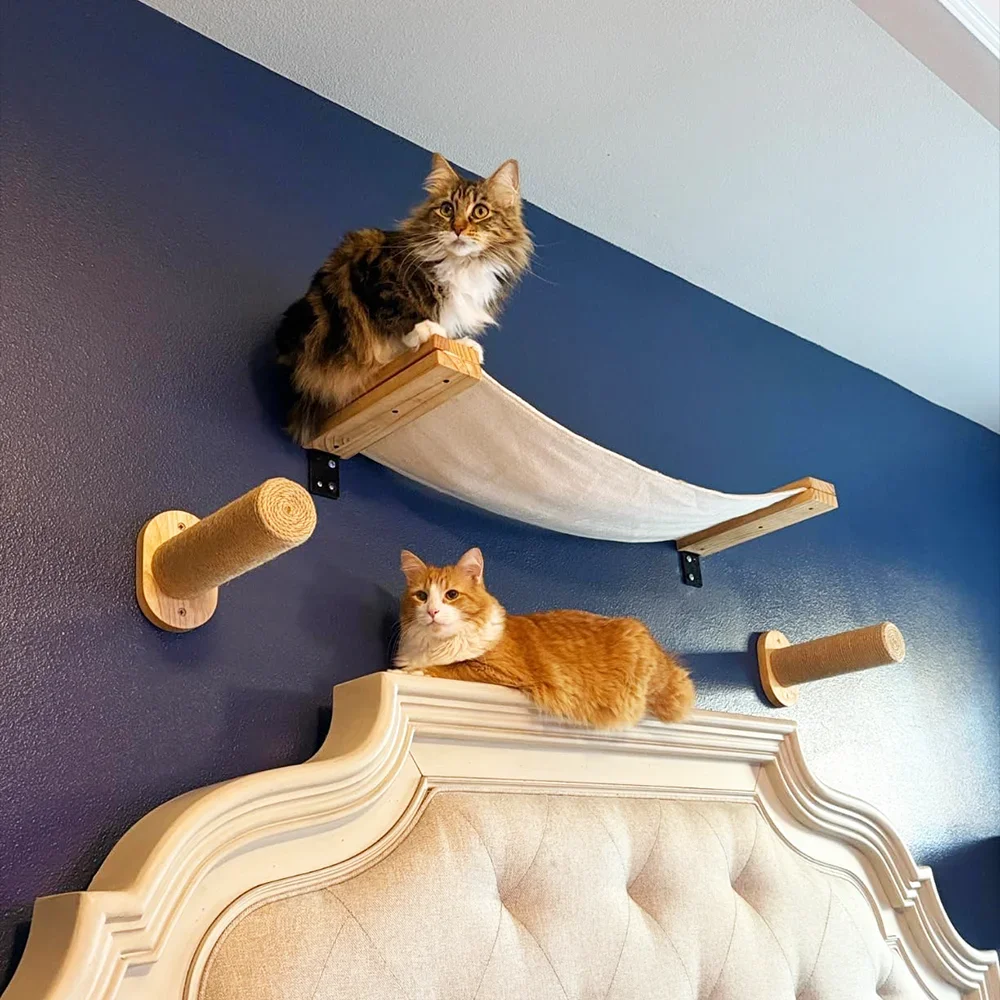 Estantes de escalada para gatos, hamaca para gatos, torre montada en la pared, casa colgante de pared tejida a mano para gatos, macramé, escalones y plataforma desmontables - imagen 5