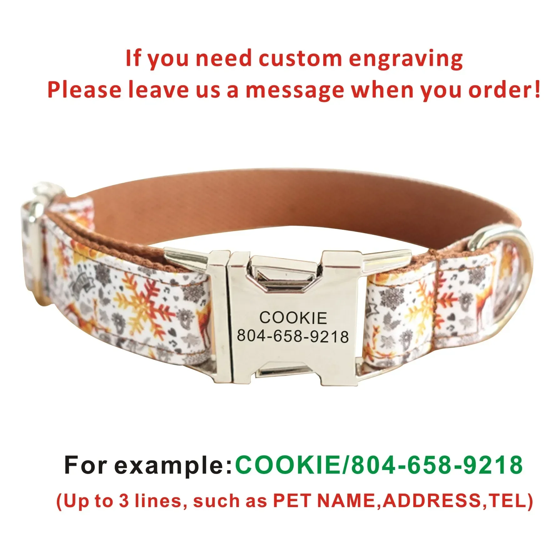 Collar de perro personalizado con grabado gratuito, correa para mascotas a juego, hebilla de Metal de contactos personalizados, Collar para mascotas con patrón único - imagen 4