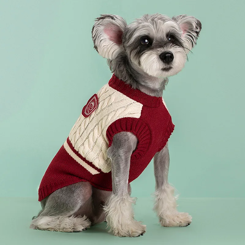 Suéter de punto de estilo universitario para perros y gatos, ropa de invierno para mascotas pequeñas y medianas, chaleco para cachorros, Bulldog, Teddy, Chihuahua, suéter cálido - imagen 3