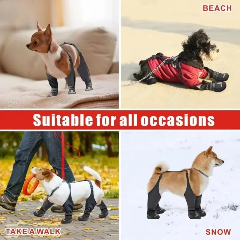Botas con tirantes para perros, botas altas para perros, antideslizantes y impermeables para otoño, zapatos para perros, mallas para invierno, nieve, lluvia, senderismo, Protector de patas - imagen 3