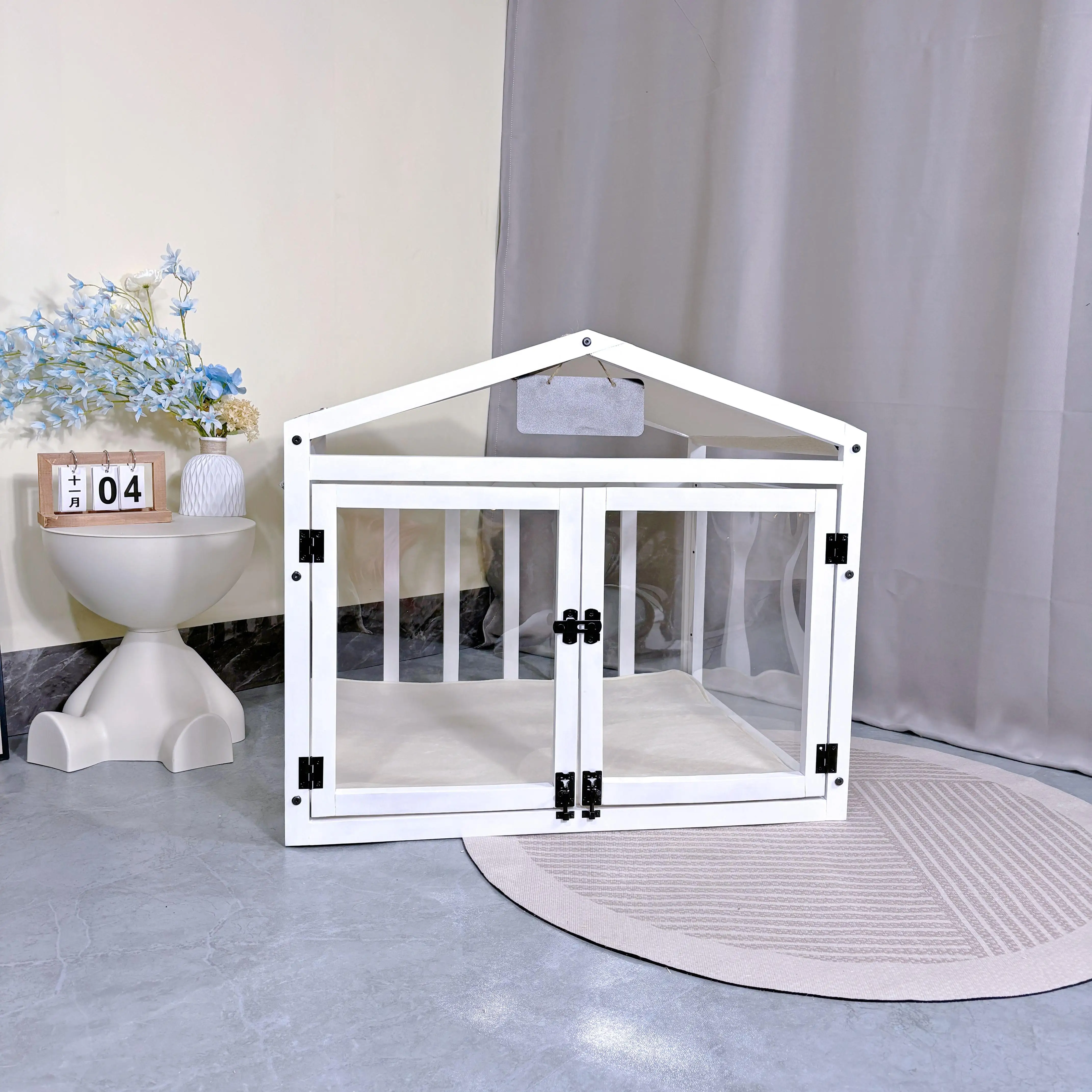 Perrera transparente de madera maciza, recinto para perros pequeños, casa de lujo para mascotas, casa para perros para interiores y exteriores, caja impermeable, productos para mascotas - imagen 2